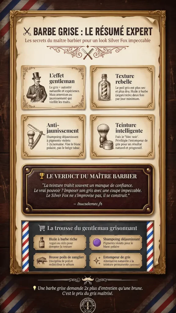 Infographie entretien barbe grise 45 ans