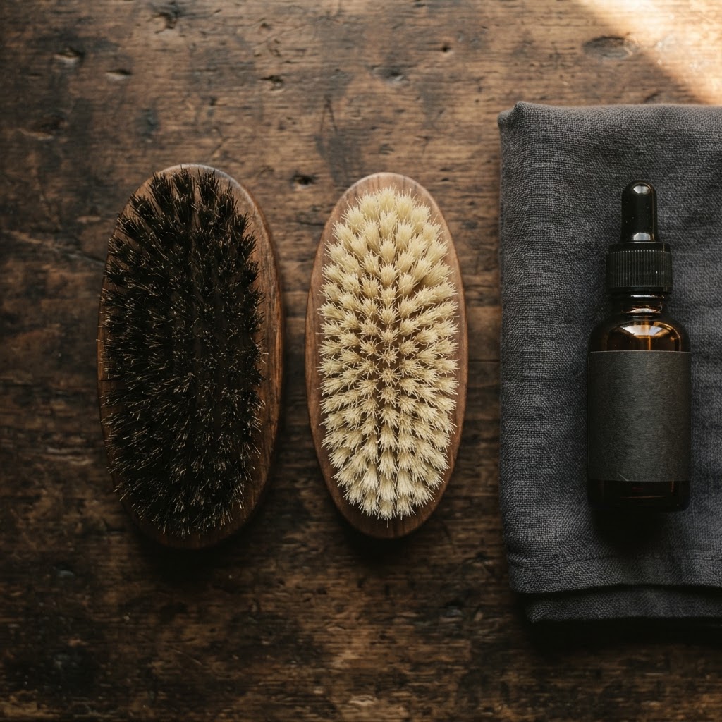 Deux brosses à barbe poils durs et poils souples
