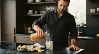Homme servant un verre de switchel glacé au gingembre